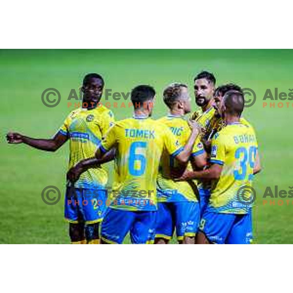 Nik Omladic scores and celebrates a goal during Prva liga Telemach 2025/2026 football match between Koper and Bravo at Bonifika Stadium in Koper, Slovenia on July 20, 2025