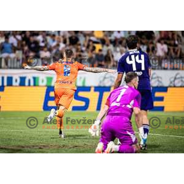 Franko Kovacevic celebrates goal during Prva liga Telemach 2025/26 football match between NK Maribor and NK Celje in Maribor, Ljudski vrt, Slovenia on July 20, 2025. Photo: Jure Banfi