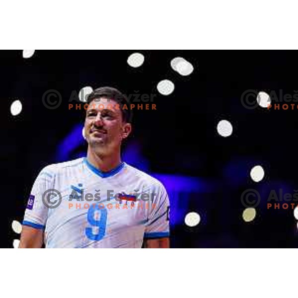 Dejan Vincic during Dejan Vincic farewell after Men’s Volleyball Nations League match between Slovenia and Serbia in Ljubljana, Slovenia on July 20, 2025. Photo Grega Valancic