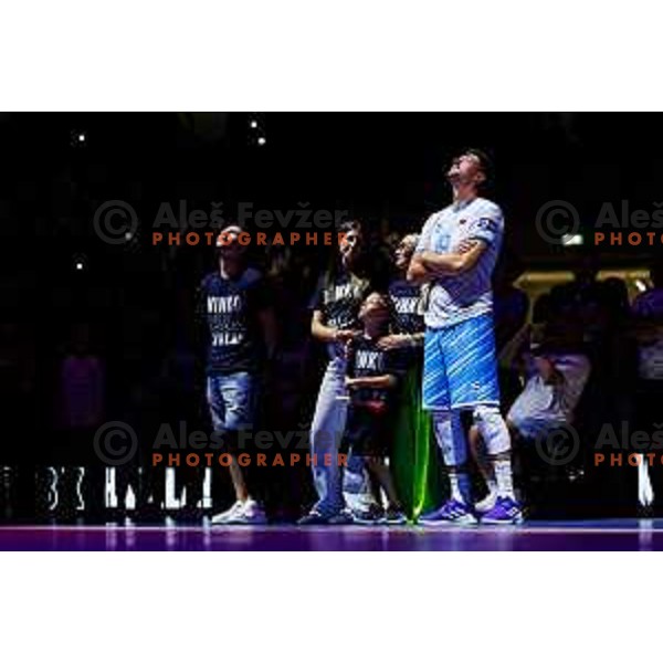 Dejan Vincic with family during Dejan Vincic farewell after Men’s Volleyball Nations League match between Slovenia and Serbia in Ljubljana, Slovenia on July 20, 2025. Photo Grega Valancic