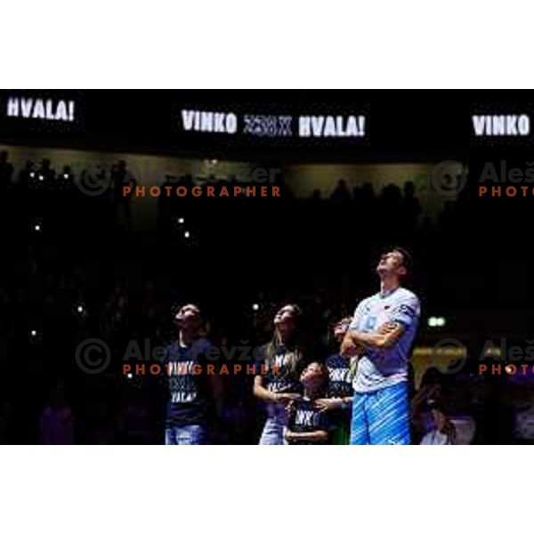 Dejan Vincic with family during Dejan Vincic farewell after Men’s Volleyball Nations League match between Slovenia and Serbia in Ljubljana, Slovenia on July 20, 2025. Photo Grega Valancic