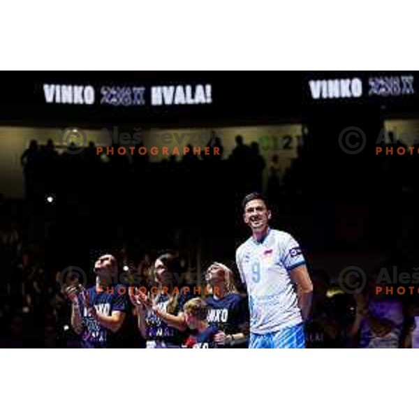 Dejan Vincic with family during Dejan Vincic farewell after Men’s Volleyball Nations League match between Slovenia and Serbia in Ljubljana, Slovenia on July 20, 2025. Photo Grega Valancic