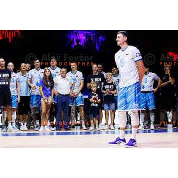 during Dejan Vincic farewell after Men’s Volleyball Nations League match between Slovenia and Serbia in Ljubljana, Slovenia on July 20, 2025. Photo Grega Valancic