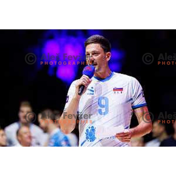 Dejan Vincic during Dejan Vincic farewell after Men’s Volleyball Nations League match between Slovenia and Serbia in Ljubljana, Slovenia on July 20, 2025. Photo Grega Valancic