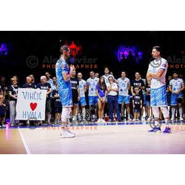during Dejan Vincic farewell after Men’s Volleyball Nations League match between Slovenia and Serbia in Ljubljana, Slovenia on July 20, 2025. Photo Grega Valancic