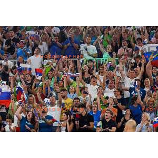 Spectators in action during Men’s Volleyball Nations League match between Slovenia and Serbia in Ljubljana, Slovenia on July 20, 2025. Photo Grega Valancic