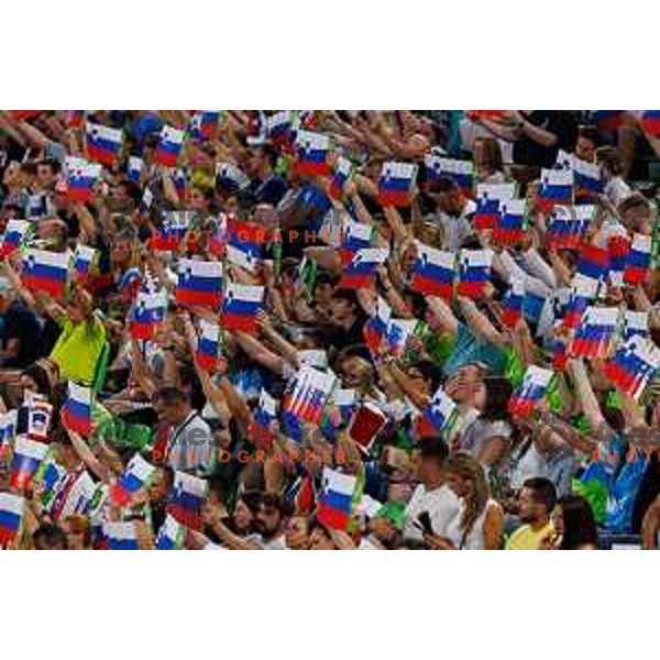 Spectators in action during Men’s Volleyball Nations League match between Slovenia and Serbia in Ljubljana, Slovenia on July 20, 2025. Photo Grega Valancic