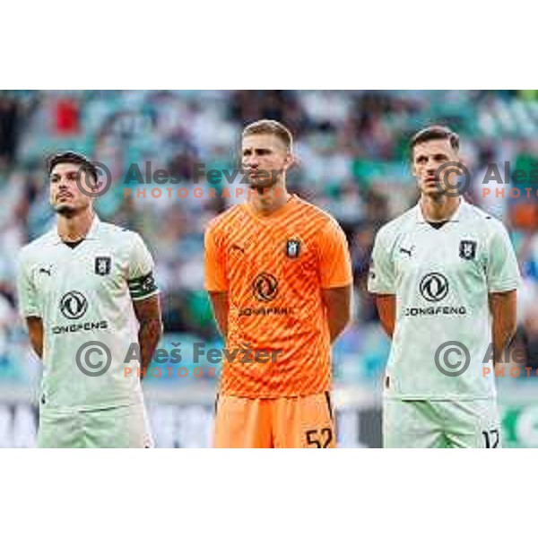 Matevz Dajcar of NK Olimpija Ljubljana and Ahmet Muhamedbegovic of NK Olimpija Ljubljana during UEFA Conference League 2025/2026 second qualifying round match between Olimpija Ljubljana and Inter Escaldes in SRC Stozice, Ljubljana, Slovenia on July 23, 2025. Photo Grega Valancic