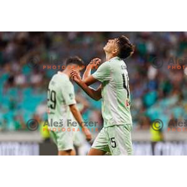 Mateo Acimovic of NK Olimpija Ljubljana during UEFA Conference League 2025/2026 second qualifying round match between Olimpija Ljubljana and Inter Escaldes in SRC Stozice, Ljubljana, Slovenia on July 23, 2025. Photo Grega Valancic