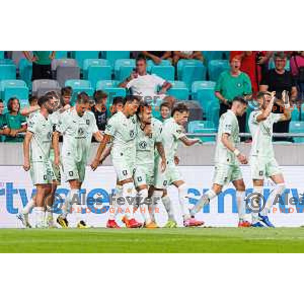 Players of NK Olimpija during UEFA Conference League 2025/2026 second qualifying round match between Olimpija Ljubljana and Inter Escaldes in SRC Stozice, Ljubljana, Slovenia on July 23, 2025. Photo Grega Valancic