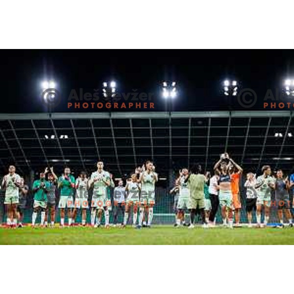 Players of NK Olimpija during UEFA Conference League 2025/2026 second qualifying round match between Olimpija Ljubljana and Inter Escaldes in SRC Stozice, Ljubljana, Slovenia on July 23, 2025. Photo Grega Valancic