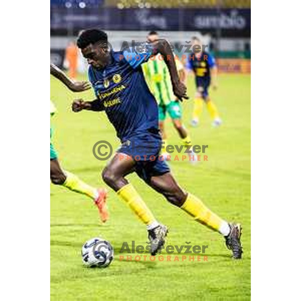 Anomnachi Chidi in action during UEFA Europa League 2025/26 qualifier football match between NK Celje (SLO) and AEK Larnaca FC (CYP) in Stadion z’dezele, Celje, Slovenia on July 24, 2025. Photo: Jure Banfi