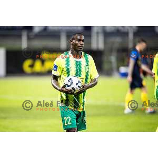 Elohor Godswill in action during UEFA Europa League 2025/26 qualifier football match between NK Celje (SLO) and AEK Larnaca FC (CYP) in Stadion z’dezele, Celje, Slovenia on July 24, 2025. Photo: Jure Banfi