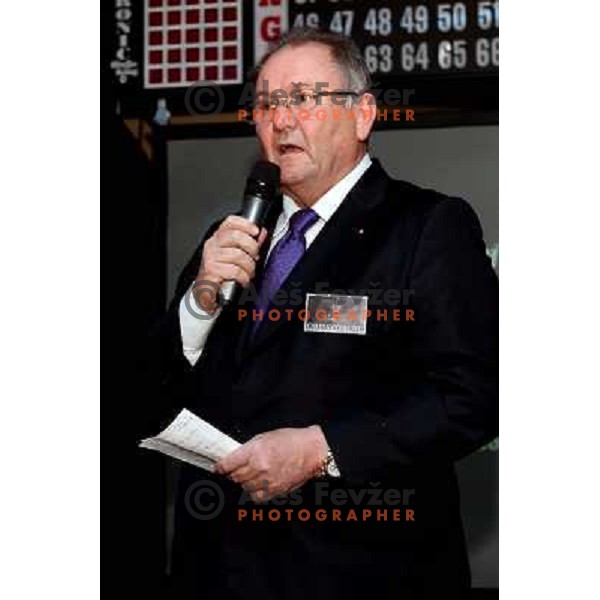 Ernest Aljancic talks to players from Russian ice-hockey team Gazprom Export in Casino Ljubljana, Slovenia 23.10.2008 