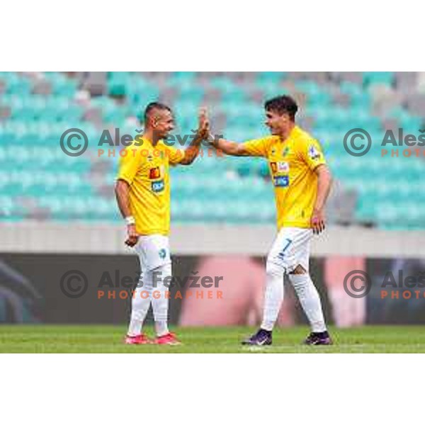 Jakoslav Stankovic and Aldin Jakupovic of Bravo celebrate a goal during Prva liga Telemach 2025/2026 football match between Bravo and Mura in Ljubljana, Slovenia on July 26, 2025