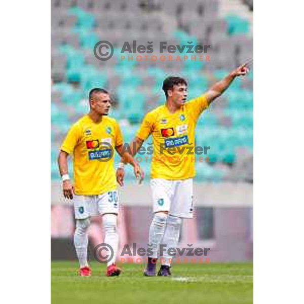 Jakoslav Stankovic and Aldin Jakupovic of Bravo celebrate a goal during Prva liga Telemach 2025/2026 football match between Bravo and Mura in Ljubljana, Slovenia on July 26, 2025