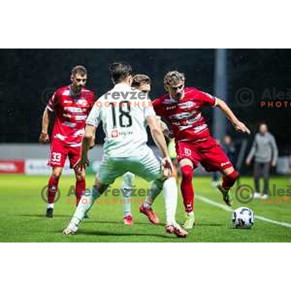 Emir Saitoski in action during Prva liga Telemach football match between NK Aluminij and NK Olimpija in Sportni park Aluminij, Kidricevo, Slovenia on July 26, 2025. Photo: Jure Banfi