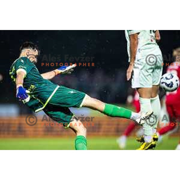 Lan Jovanovic in action during Prva liga Telemach football match between NK Aluminij and NK Olimpija in Sportni park Aluminij, Kidricevo, Slovenia on July 26, 2025. Photo: Jure Banfi