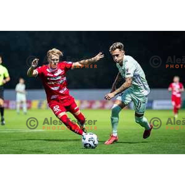 in action during Prva liga Telemach football match between NK Aluminij and NK Olimpija in Sportni park Aluminij, Kidricevo, Slovenia on July 26, 2025. Photo: Jure Banfi