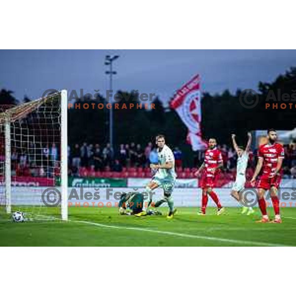 in action during Prva liga Telemach football match between NK Aluminij and NK Olimpija in Sportni park Aluminij, Kidricevo, Slovenia on July 26, 2025. Photo: Jure Banfi