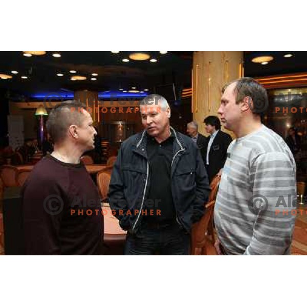 Ildar Rahmatulin (centre) meets old friends from Russian ice-hockey team Gazprom Export in Casino Ljubljana, Slovenia 23.10.2008 