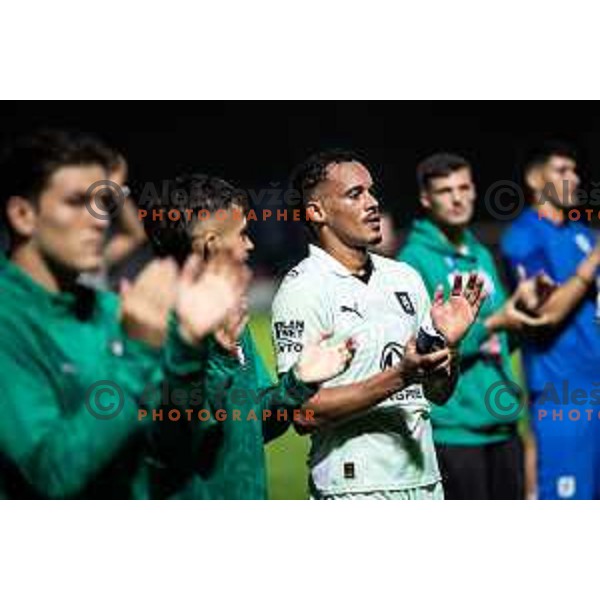 in action during Prva liga Telemach football match between NK Aluminij and NK Olimpija in Sportni park Aluminij, Kidricevo, Slovenia on July 26, 2025. Photo: Jure Banfi