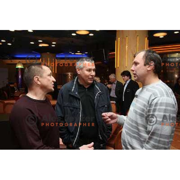 Ildar Rahmatulin (centre) meets old friends from Russian ice-hockey team Gazprom Export in Casino Ljubljana, Slovenia 23.10.2008 