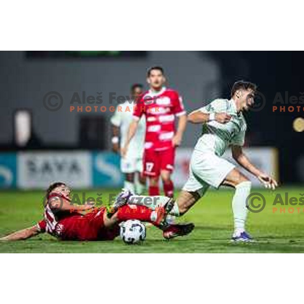 in action during Prva liga Telemach football match between NK Aluminij and NK Olimpija in Sportni park Aluminij, Kidricevo, Slovenia on July 26, 2025. Photo: Jure Banfi