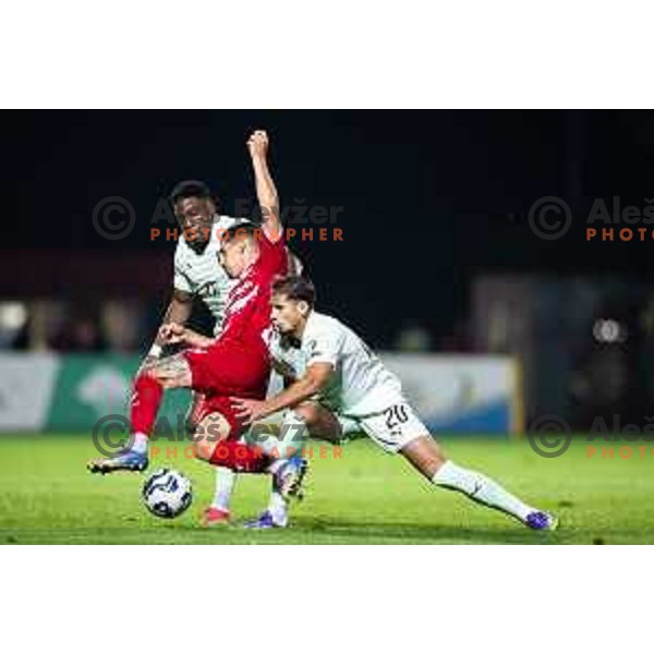 in action during Prva liga Telemach football match between NK Aluminij and NK Olimpija in Sportni park Aluminij, Kidricevo, Slovenia on July 26, 2025. Photo: Jure Banfi