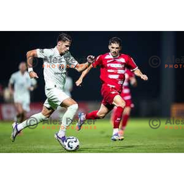 in action during Prva liga Telemach football match between NK Aluminij and NK Olimpija in Sportni park Aluminij, Kidricevo, Slovenia on July 26, 2025. Photo: Jure Banfi