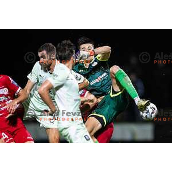 Lan Jovanovic in action during Prva liga Telemach football match between NK Aluminij and NK Olimpija in Sportni park Aluminij, Kidricevo, Slovenia on July 26, 2025. Photo: Jure Banfi