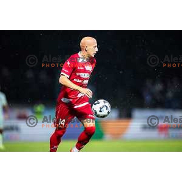 Tomislav Jagic in action during Prva liga Telemach football match between NK Aluminij and NK Olimpija in Sportni park Aluminij, Kidricevo, Slovenia on July 26, 2025. Photo: Jure Banfi