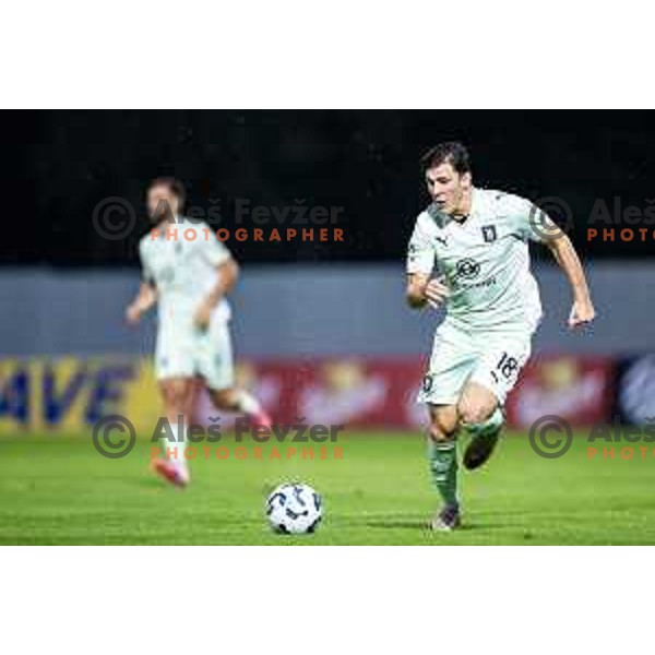 Marko Brest in action during Prva liga Telemach football match between NK Aluminij and NK Olimpija in Sportni park Aluminij, Kidricevo, Slovenia on July 26, 2025. Photo: Jure Banfi