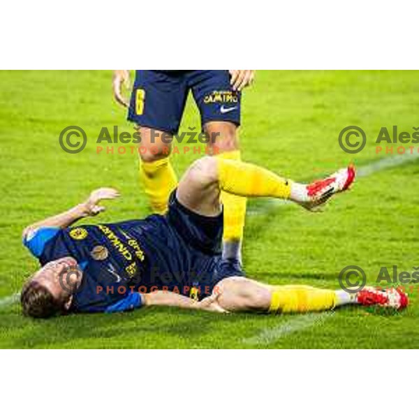 Zan Karnicnik injured during Prva liga Telemach football match between NK Celje and NK Kalcer Radomlje in Stadion z’dezele, Celje, Slovenia on July 27, 2025. Photo: Jure Banfi