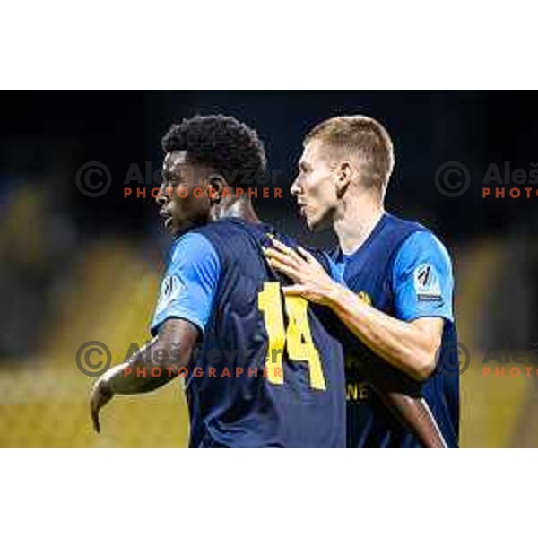 Anomnachi Chinasa Chidi and Mark Zabukovnik celebrate goal during Prva liga Telemach football match between NK Celje and NK Kalcer Radomlje in Stadion z’dezele, Celje, Slovenia on July 27, 2025. Photo: Jure Banfi