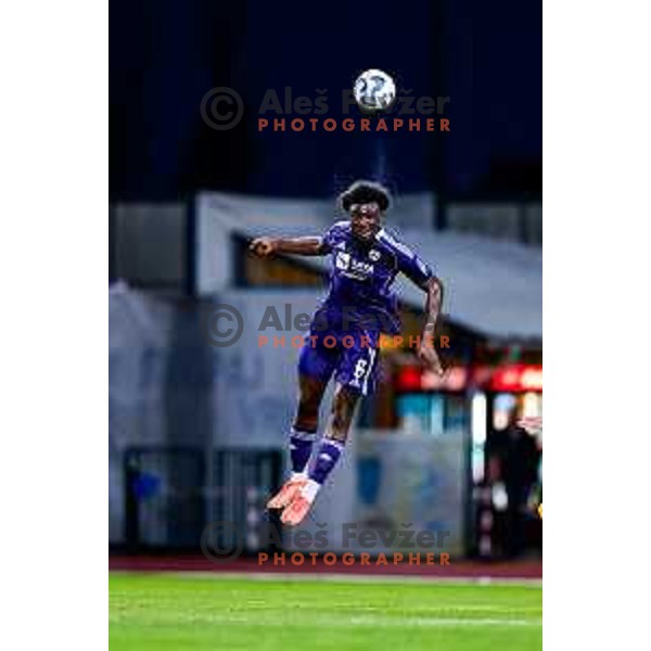 Bradley M\'Bondo in action during Prva liga Telemach 2025/2026 football match between Dozmale and Maribor in Domzale, Slovenia on July 27, 2025