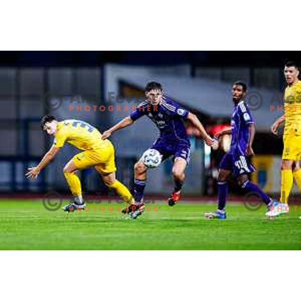 Nejc Viher in action during Prva liga Telemach 2025/2026 football match between Dozmale and Maribor in Domzale, Slovenia on July 27, 2025