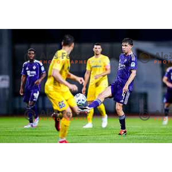 Nejc Viher in action during Prva liga Telemach 2025/2026 football match between Dozmale and Maribor in Domzale, Slovenia on July 27, 2025