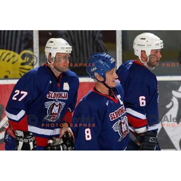 Rojsek, Felc, Kumar at friendly ice-hockey game Slovenia Oldies - Gazprom Export (Russia), played in Hala Tivoli, Ljubljana, Slovenia 24.10.2008. Gazprom Export won 6:3 