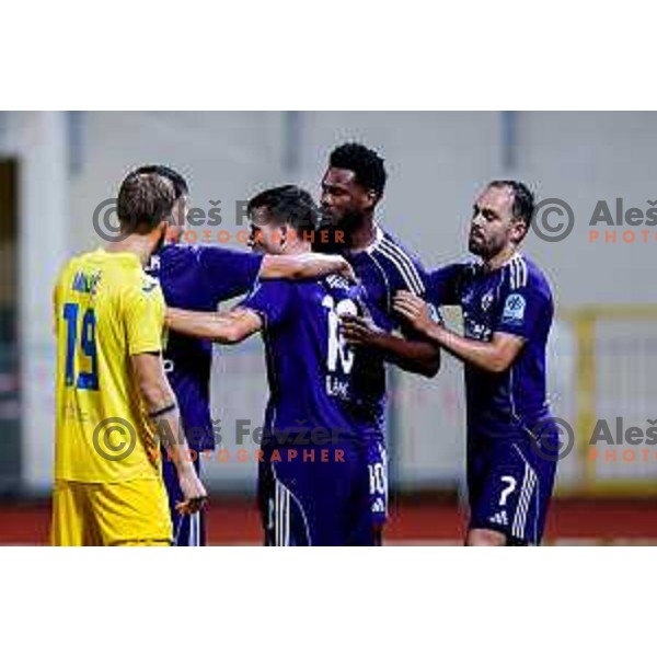 Ziga Repas of Maribor in action during Prva liga Telemach 2025/2026 football match between Dozmale and Maribor in Domzale, Slovenia on July 27, 2025