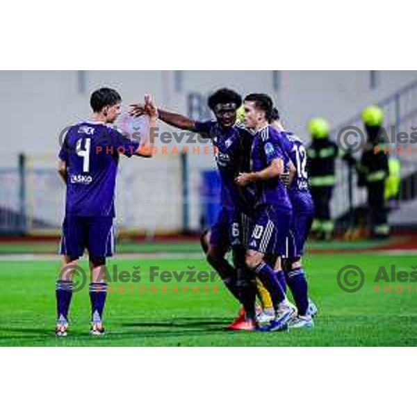 Ziga Repas of Maribor in action during Prva liga Telemach 2025/2026 football match between Dozmale and Maribor in Domzale, Slovenia on July 27, 2025