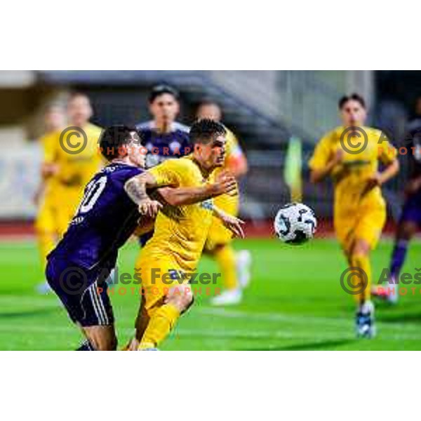 Ziga Repas of Maribor in action during Prva liga Telemach 2025/2026 football match between Dozmale and Maribor in Domzale, Slovenia on July 27, 2025