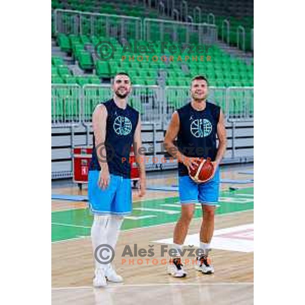 Rok Radovic and Edo Muric during practice session of Slovenia Men’s Basketball team in Arena Stozice, Ljubljana, Slovenia on July 28, 2025