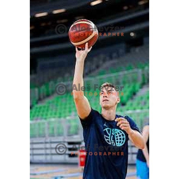 Miha Cerkvenik during practice session of Slovenia Men’s Basketball team in Arena Stozice, Ljubljana, Slovenia on July 28, 2025