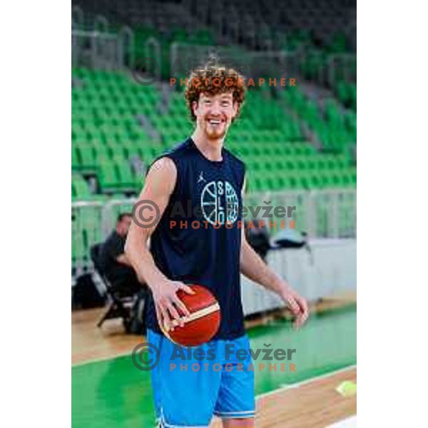 Ziga Daneu during practice session of Slovenia Men’s Basketball team in Arena Stozice, Ljubljana, Slovenia on July 28, 2025