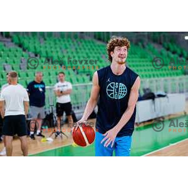 Ziga Daneu during practice session of Slovenia Men’s Basketball team in Arena Stozice, Ljubljana, Slovenia on July 28, 2025