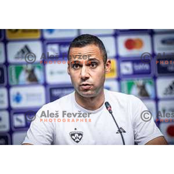 Tugberk Tanrıvermis, head coach of NK Maribor at the press conference before UEFA Conference League 2025/26 qualifier football match between NK Maribor and Paksi FC in Ljudski vrt, Maribor, Slovenia on July 30, 2025. Photo: Jure Banfi