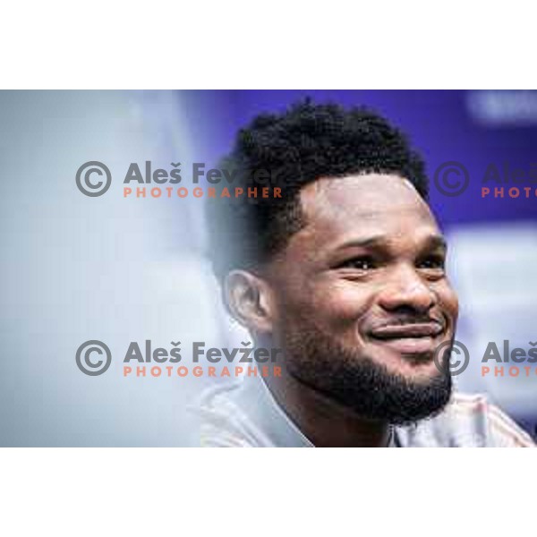 Benjamin Tetteh at the press conference before UEFA Conference League 2025/26 qualifier football match between NK Maribor and Paksi FC in Ljudski vrt, Maribor, Slovenia on July 30, 2025. Photo: Jure Banfi