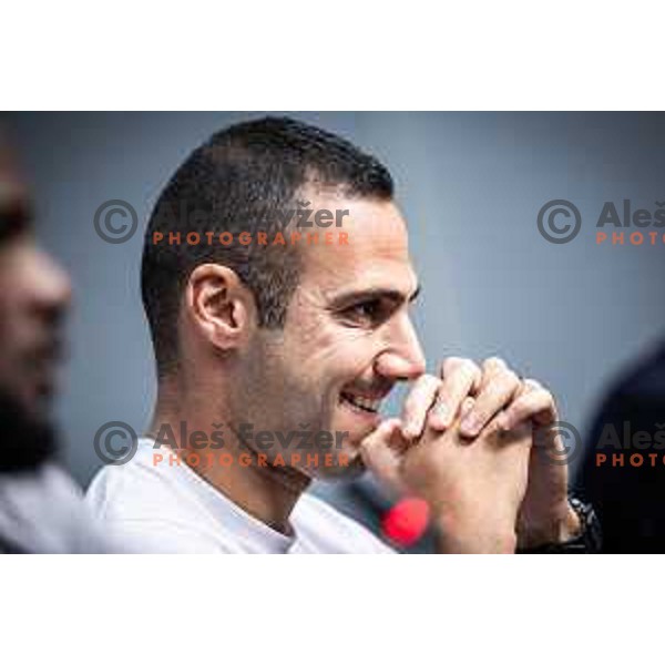 Tugberk Tanrıvermis, head coach of NK Maribor at the press conference before UEFA Conference League 2025/26 qualifier football match between NK Maribor and Paksi FC in Ljudski vrt, Maribor, Slovenia on July 30, 2025. Photo: Jure Banfi
