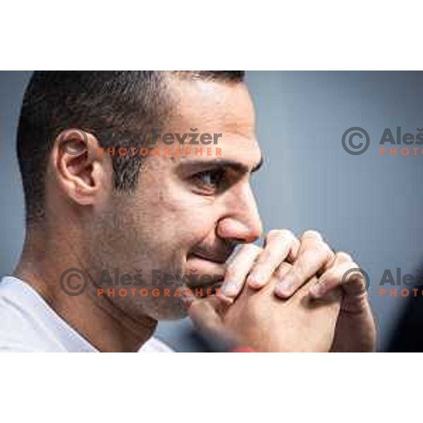 Tugberk Tanrıvermis, head coach of NK Maribor at the press conference before UEFA Conference League 2025/26 qualifier football match between NK Maribor and Paksi FC in Ljudski vrt, Maribor, Slovenia on July 30, 2025. Photo: Jure Banfi